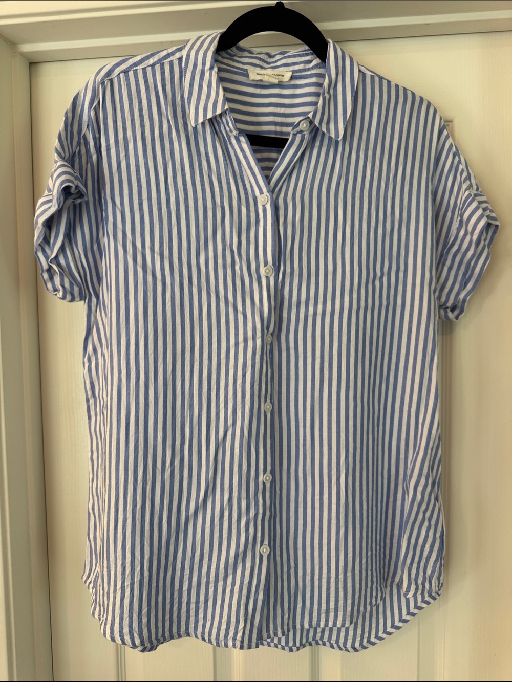 beachlunchlounge Blue and White Striped Button-Down Shirt